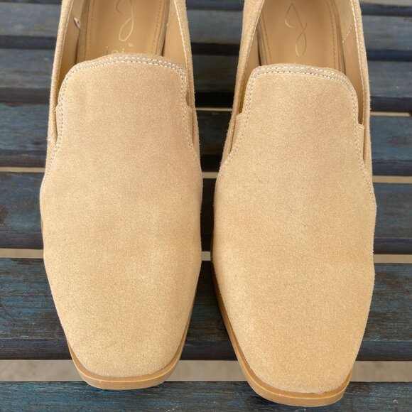Joie Wevenly Womens Heeled Loafer 9.5M Tan Suede Block Heel Square Toe Slip-On - Picture 3 of 10